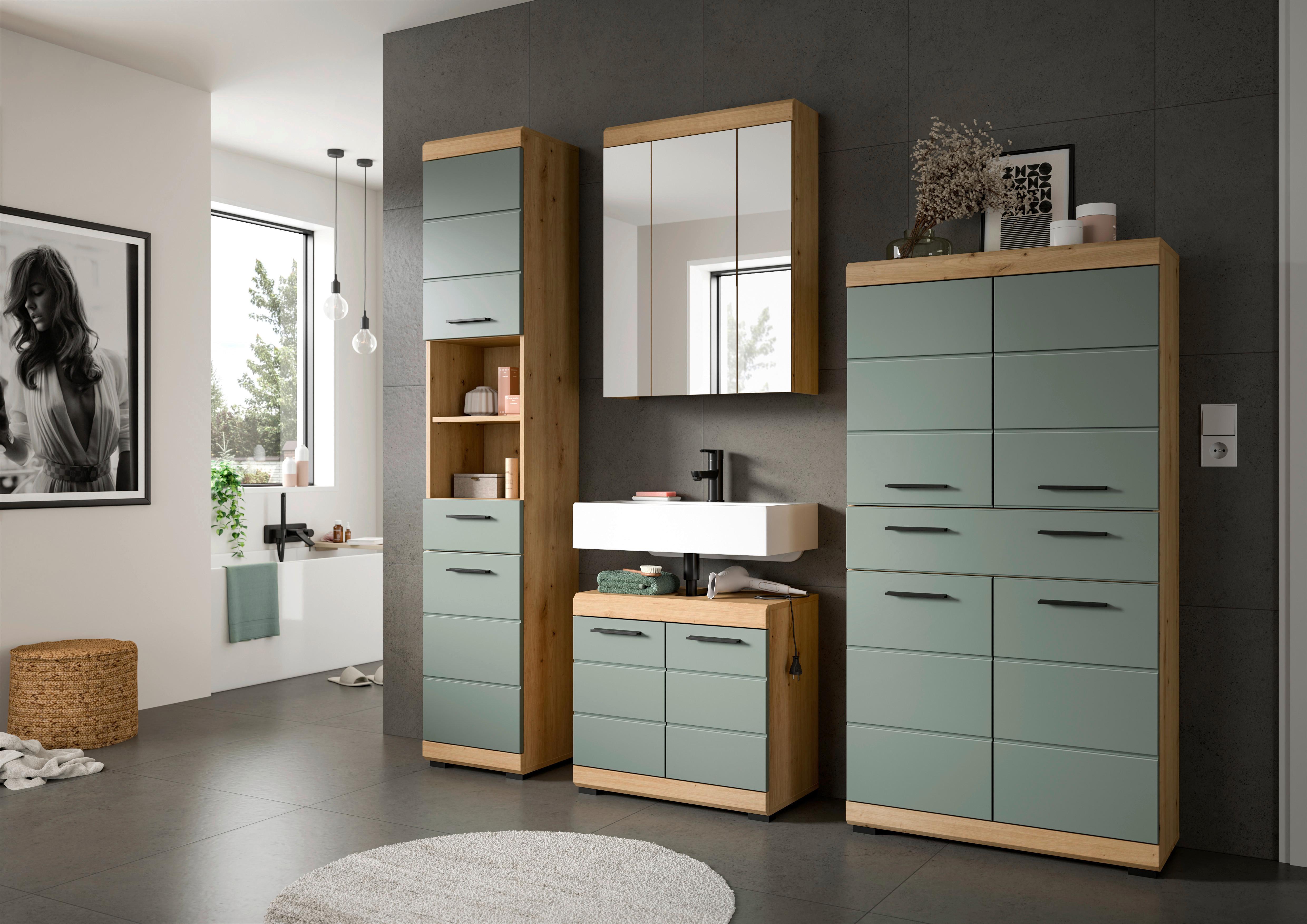 Midischrank Scout Salbeigrün B: 74 cm - Salbeigrün/Schwarz, MODERN, Holzwerkstoff (74/141/31cm) - MID.YOU