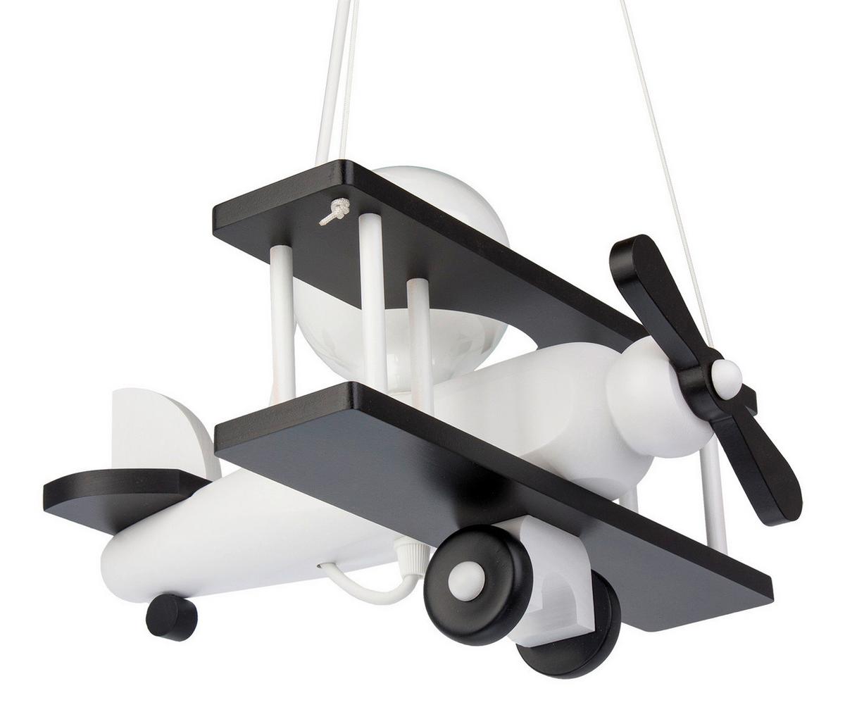 Kinderhängeleuchte Flugzeug H: 75 Cm 1-Flammig - Schwarz/Weiß, KONVENTIONELL, Holz (29/31/75cm)