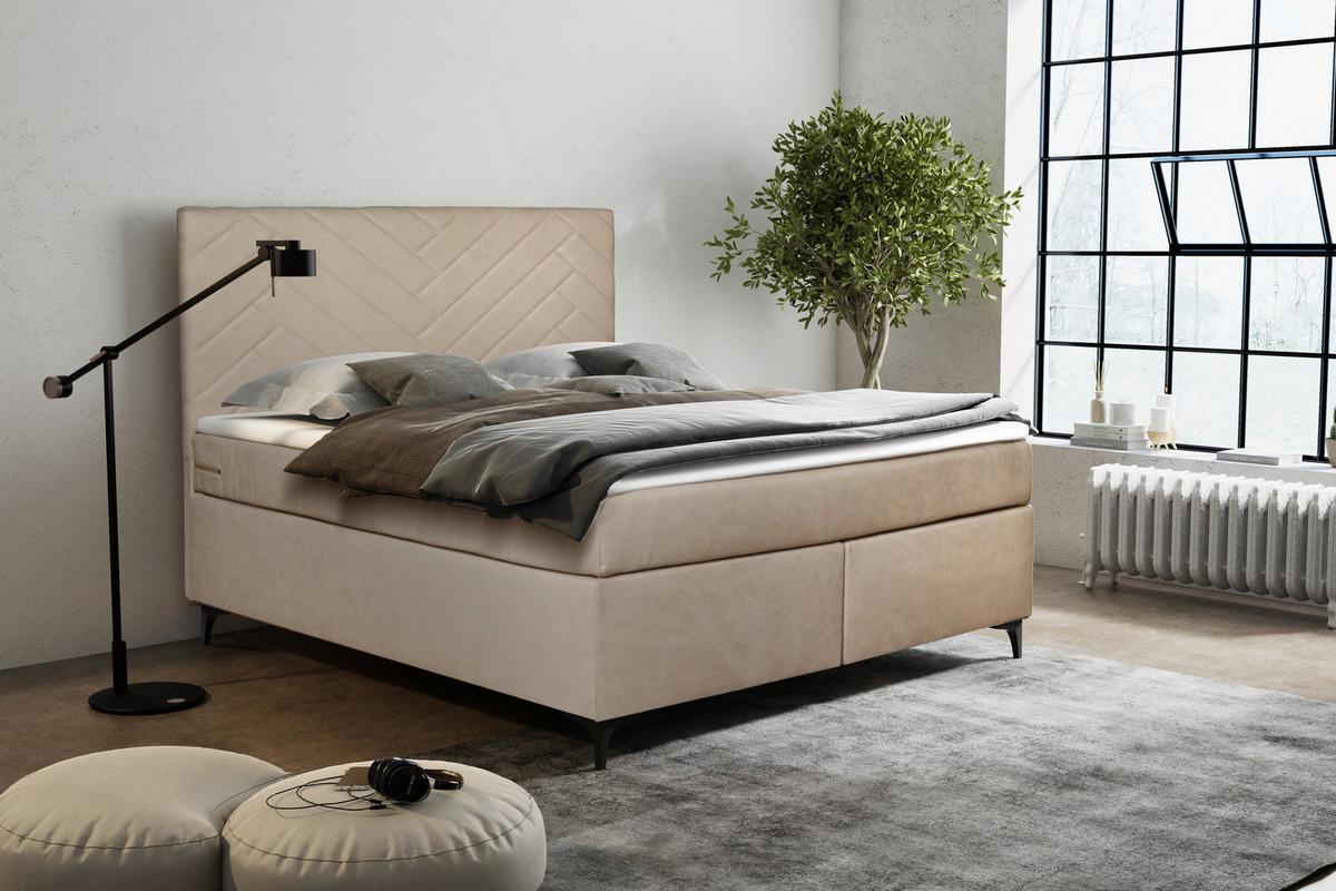 Boxbett Mit Topper 140x200 Cm Evan Beige - Beige/Schwarz, Basics, Holz/Textil (140/200cm) - P & B