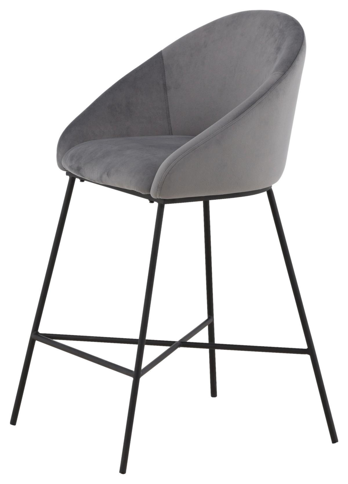 Barhocker Velvet - Dunkelgrau/Schwarz, Design, Textil/Metall (58,5/97/57cm) - Livetastic