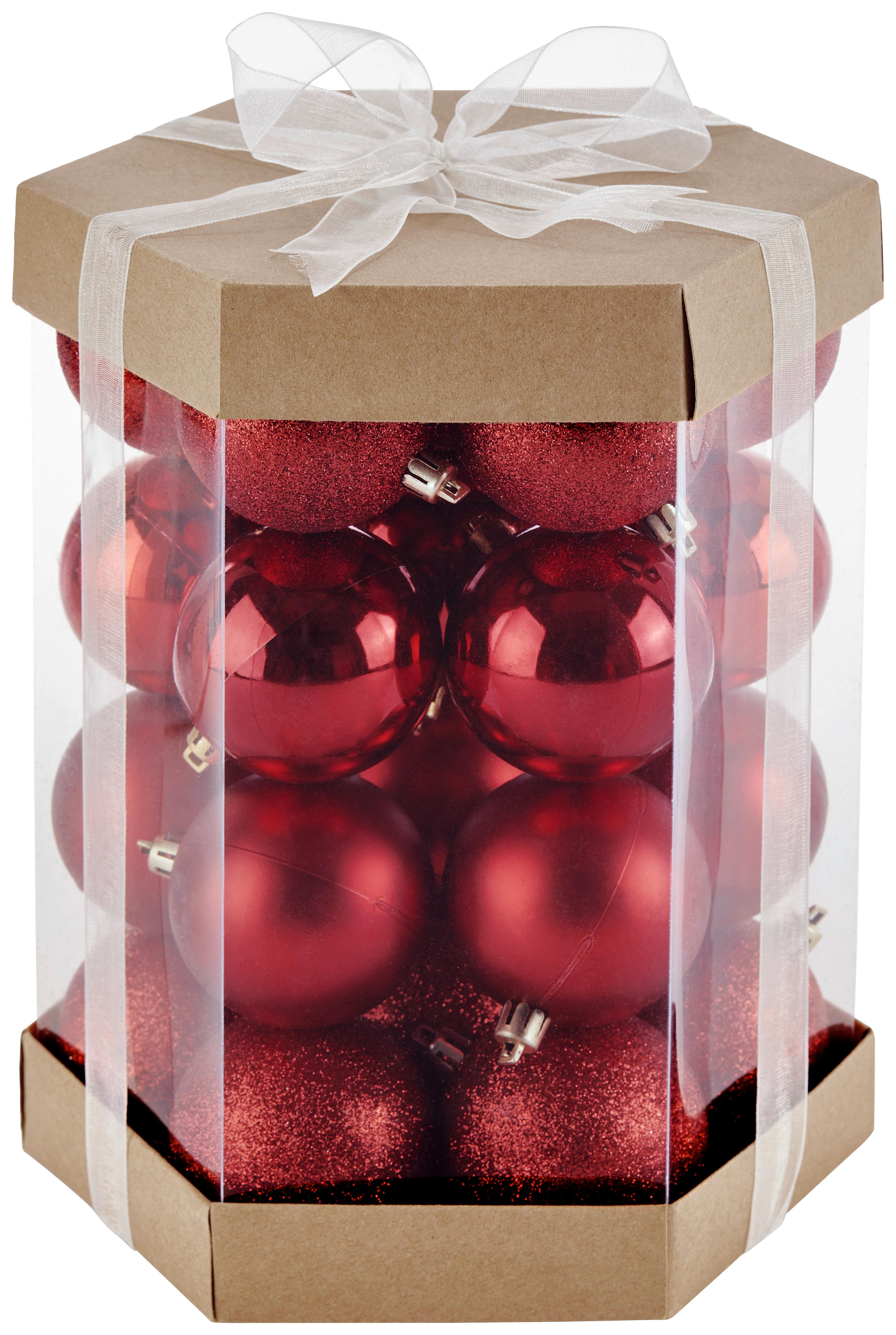 Christbaumkugel Kunststoff Rot Set Aus 28 Stk. - Rot/Braun, KONVENTIONELL, Karton/Kunststoff (6cm) - Luca Bessoni