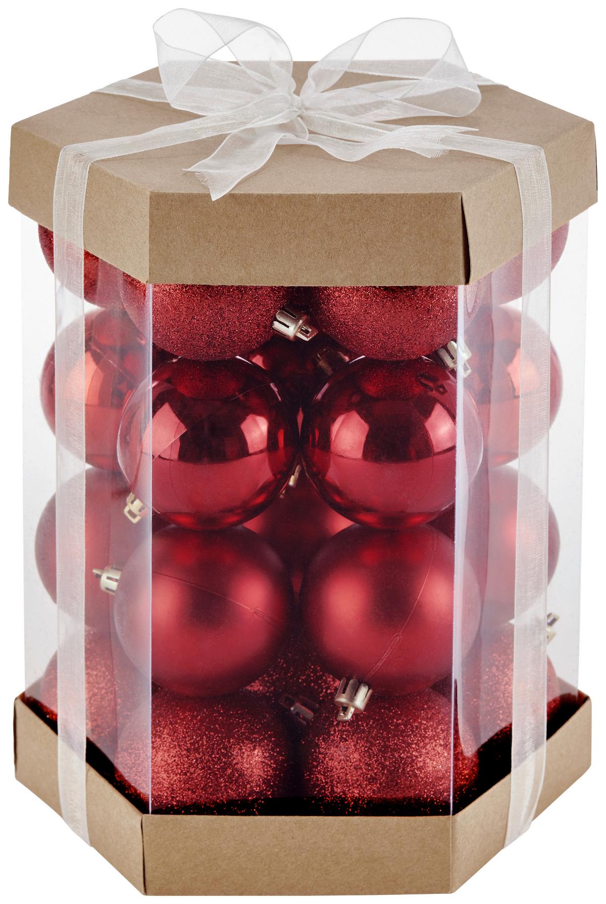 Christbaumkugel Kunststoff Rot Set Aus 28 Stk. - Rot/Braun, KONVENTIONELL, Karton/Kunststoff (6cm) - Luca Bessoni
