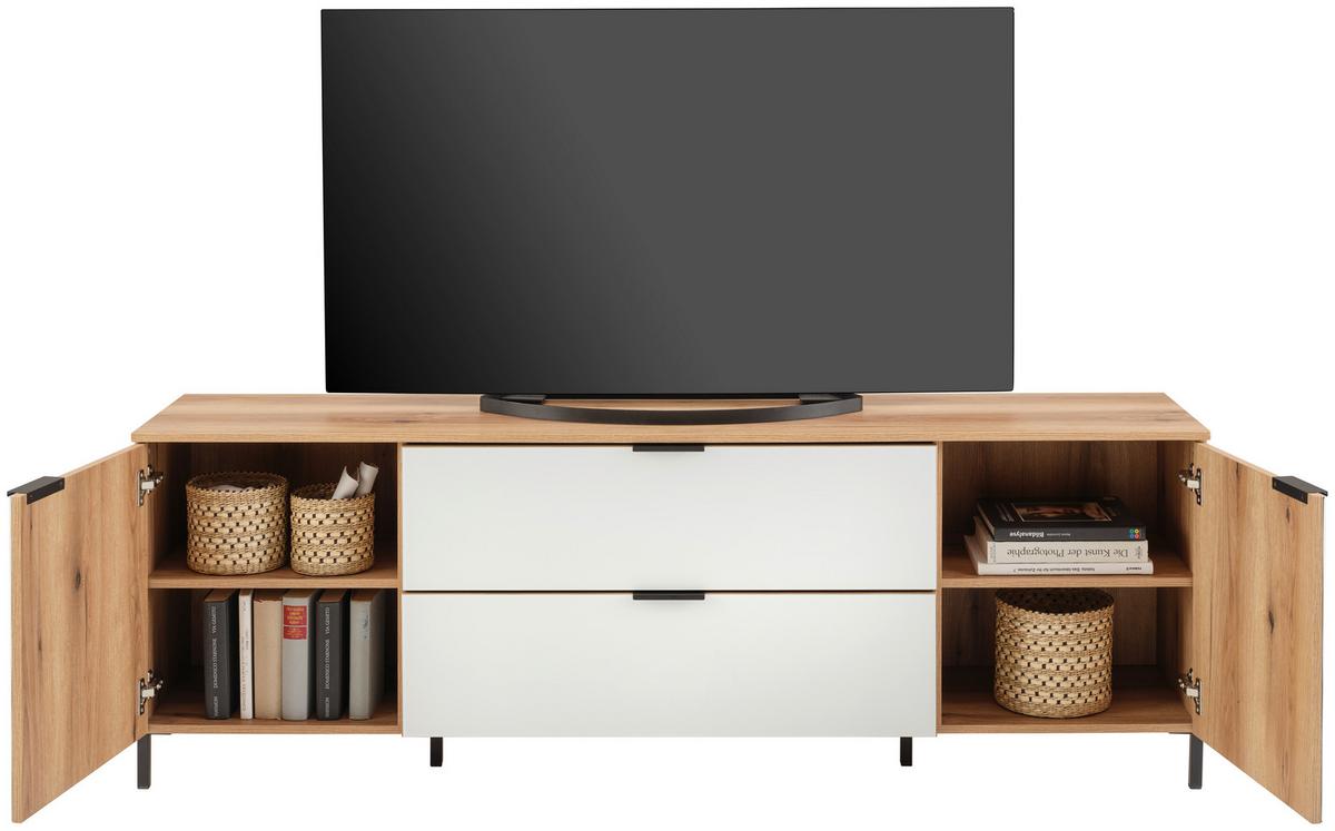 Tv-lowboard Austin 180 Cm Eichefarben/glasfront Weiß - Eichefarben/Schwarz, Trend, Glas/Holzwerkstoff (180/63/40cm)