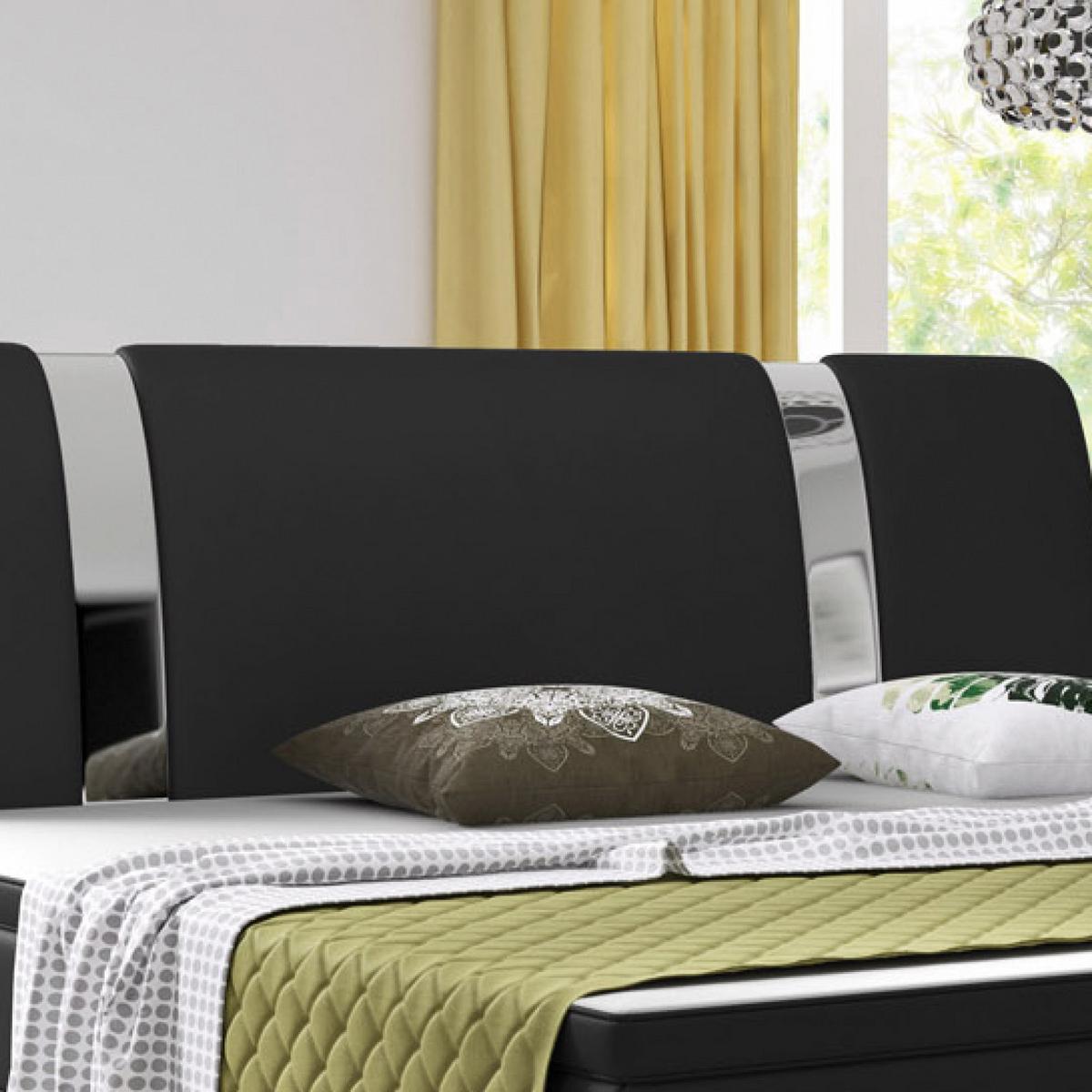 Boxspringbett Mit Topper Lederlook 180x200 Riva - Silberfarben/Schwarz, KONVENTIONELL, Leder/Textil (180/115/210cm) - MID.YOU