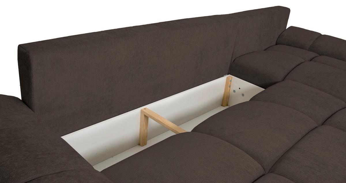 ECKSCHLAFSOFA Ramon, Braun S: 296x182 cm - Chromfarben/Beige, Trend, Textil (296/182cm)