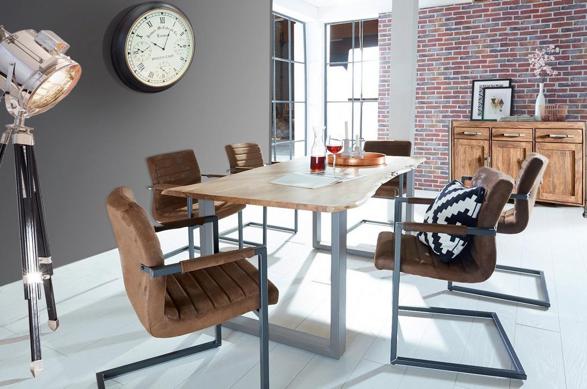Esstisch Naturfarben /Silberfarben L: 220cm - Silberfarben/Naturfarben, MODERN, Holz/Metall (220/100/78cm) - MID.YOU