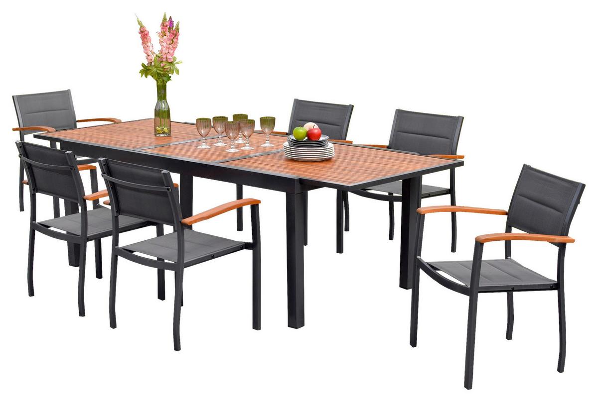 Gartengarnitur Paxos - Graphitfarben/Naturfarben, MODERN, Holz/Kunststoff - Gardenson