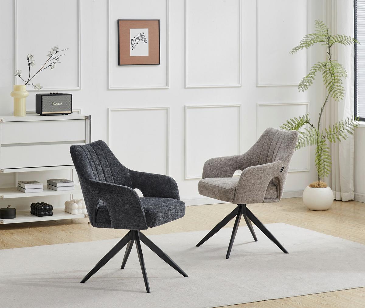 Armlehnstuhl Flow Grau/Schwarz B: 57,5 cm - Schwarz/Grau, MODERN, Holz/Textil (57,5/85/62cm) - Livetastic