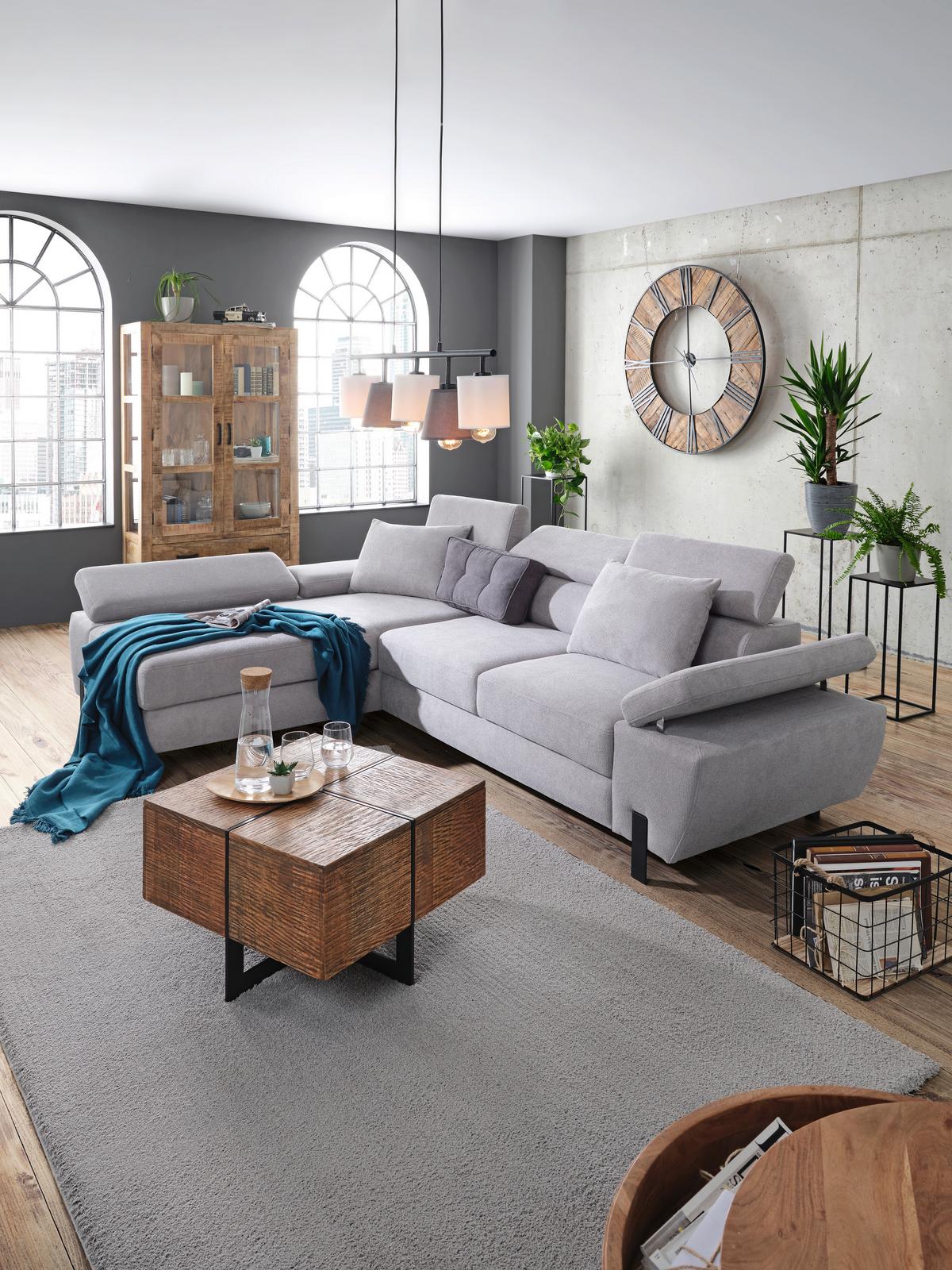 Rohová sedačka MILNA, levá, světle šedá - šedá/černá, Moderní, kov/dřevo (189/277cm) - Mömax