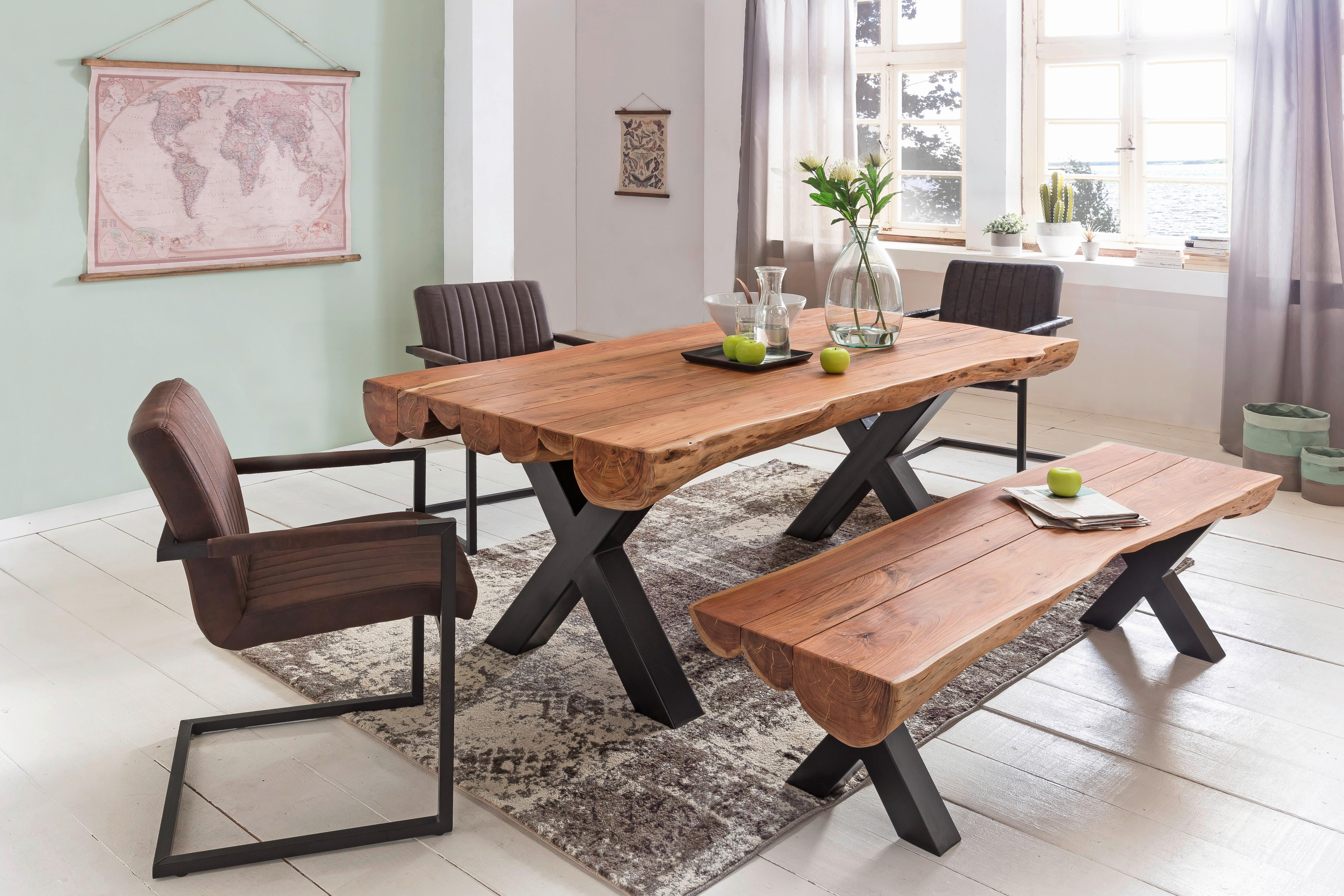 Esstisch Wl5.196 - Schwarz/Akaziefarben, Design, Holz/Metall (200/100/77cm) - MID.YOU