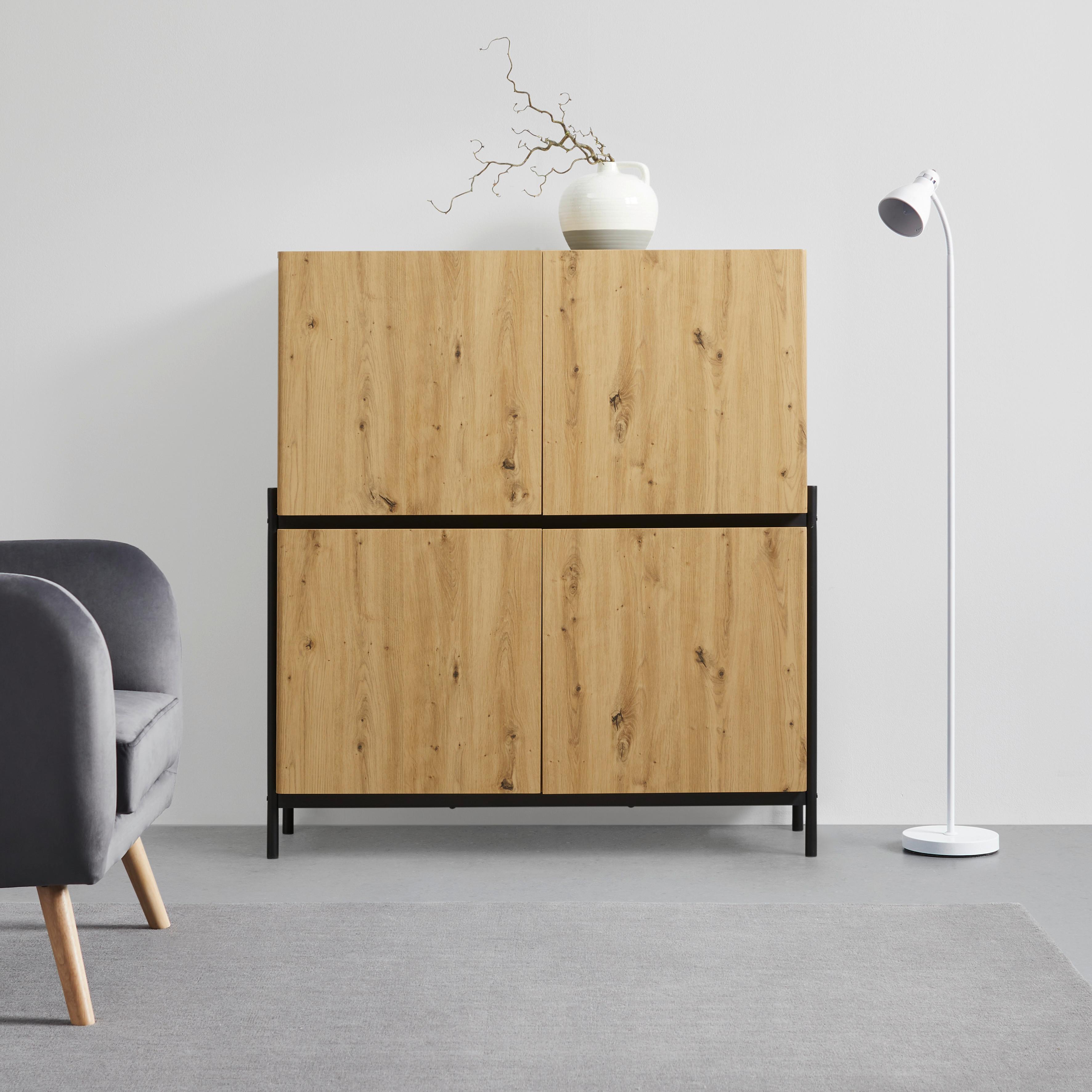 Široká Komoda Jasmina Barvy Dubu - černá/barvy dubu, Moderní, kov/dřevo (118/41,5/131cm) - Bessagi Home