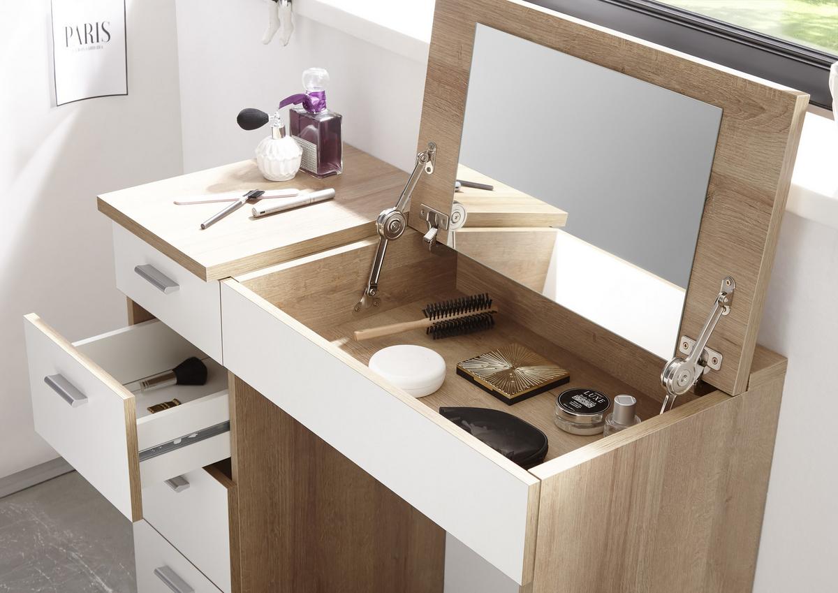 Schminktisch Make Up Weiß/ Eiche Dekor 90 cm - Weiß/Sonoma Eiche, Design, Holzwerkstoff (90/76/42cm) - Xora