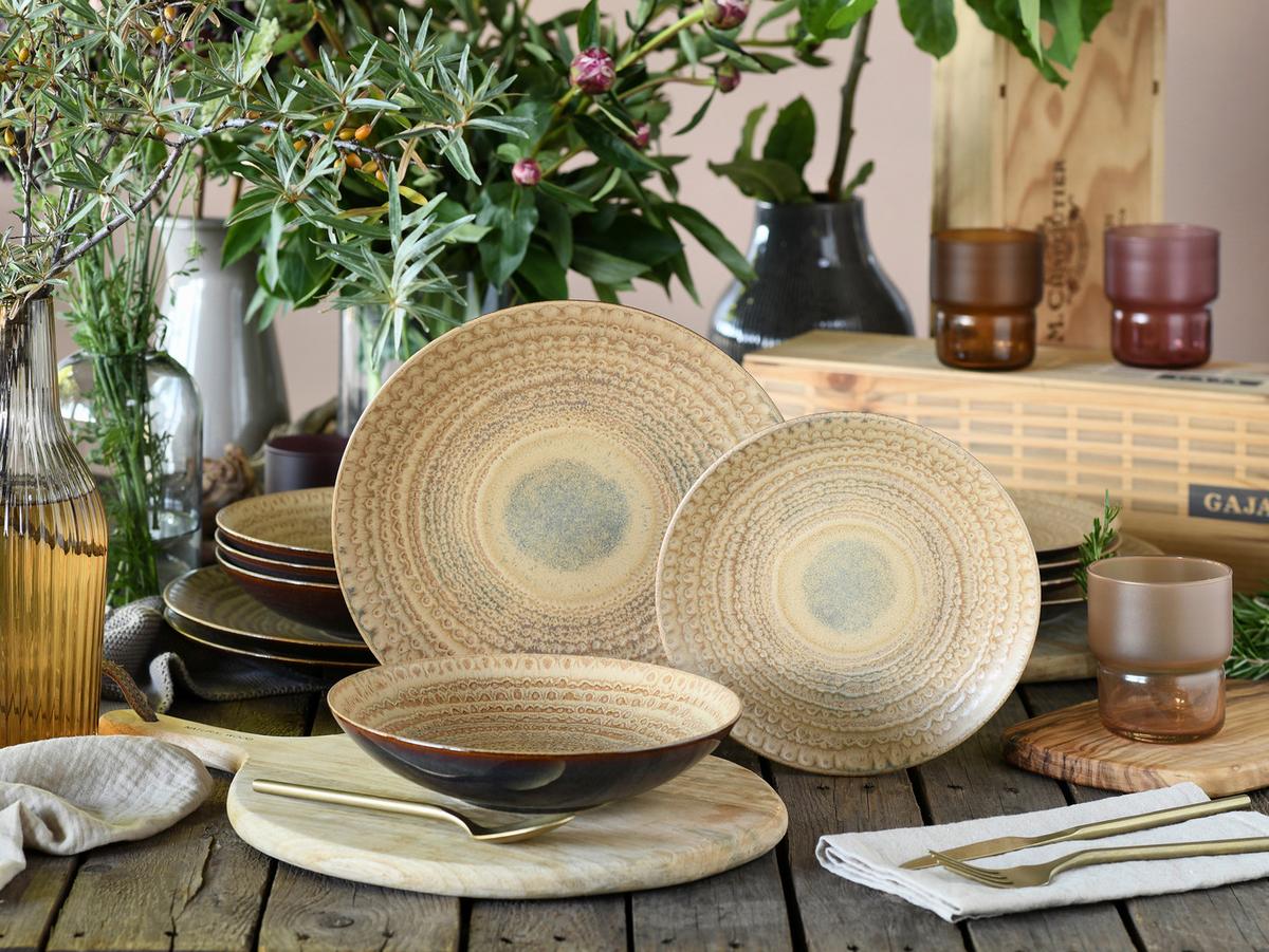 Tafelservice Neapel Sand Steinzeug, 4 Pers., 12-teilig - Sandfarben/Braun, Basics, Keramik - Creatable