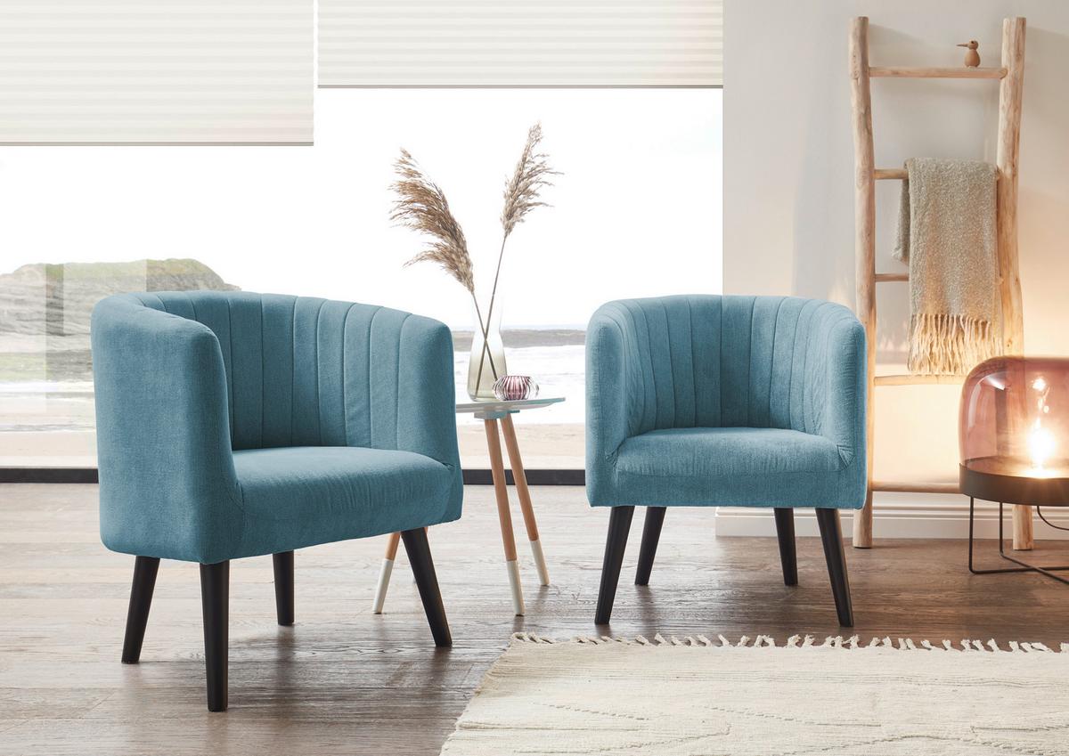 Polstersessel Mit Armlehnen Paul Velours Blau - Blau/Schwarz, Basics, Textil (61/82/58cm) - Livetastic