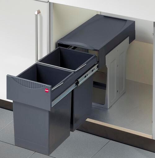 Abfallsammler Tandem 2x15l Handauszug BxHxT 24,2x40x49 cm - Anthrazit, Basics, Kunststoff/Metall (24,2/40/49cm)