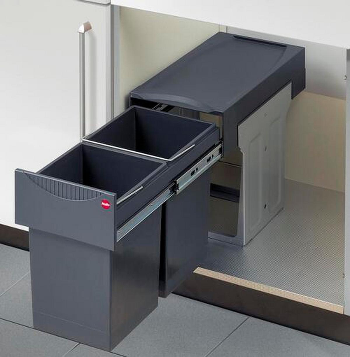 Abfallsammler Tandem 2x15l Handauszug Bxhxt 24,2x40x49 Cm - Anthrazit, Basics, Kunststoff/Metall (24,2/40/49cm)
