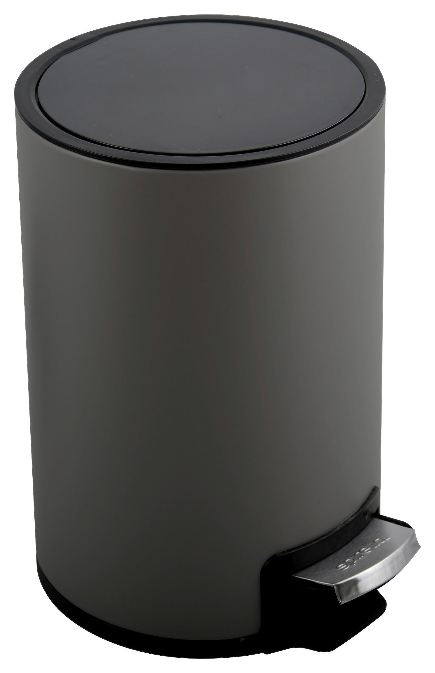Treteimer Riku 5 L Grau matt Metall 20x25x30 cm - Schwarz/Grau, KONVENTIONELL, Kunststoff/Metall (20/25/30cm) - Spirella
