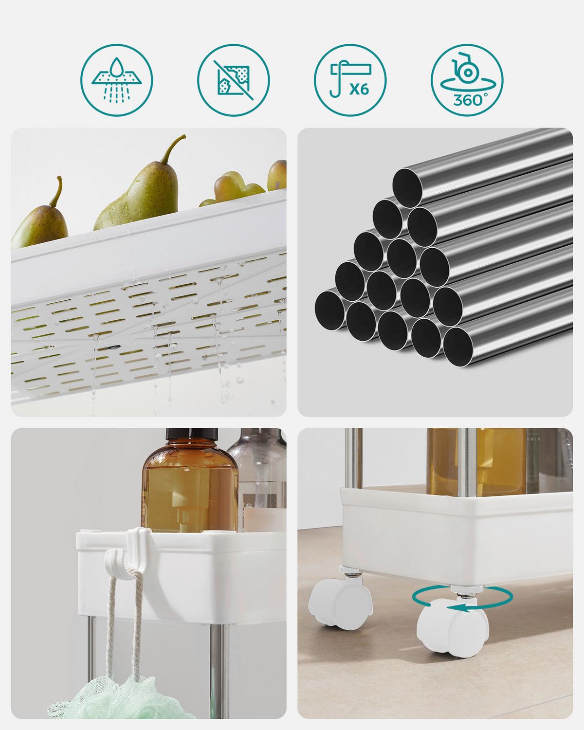 Servierwagen Weiß/Edelstahlfarben B: 14,4cm - Edelstahlfarben/Silberfarben, Basics, Kunststoff/Metall (14,4/60,6/42cm)