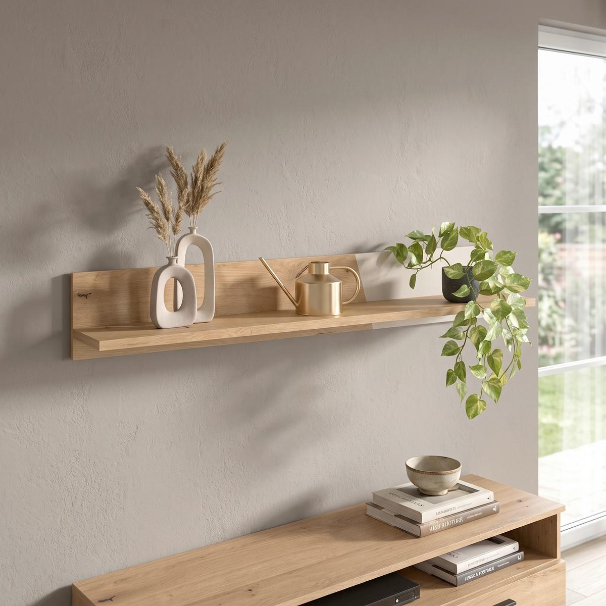 NÁSTENNÁ POLICA VENEDIG NEW - kašmírová/farba duba, Modern, kompozitné drevo (140/23/22cm)