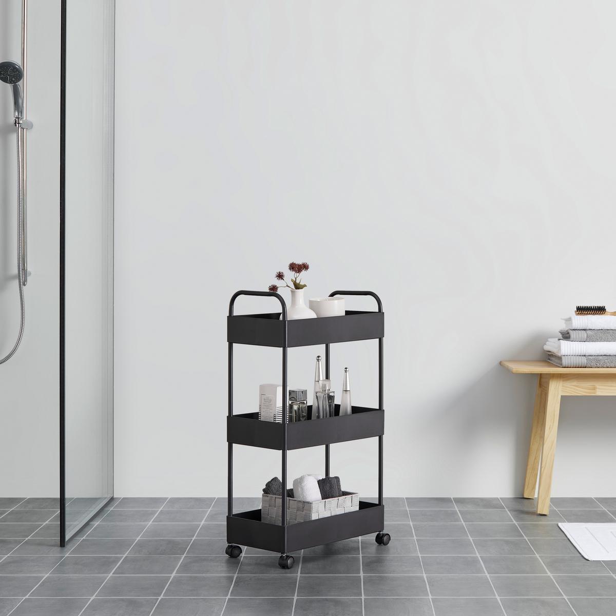 Regál na kolieskach SANDRO čierny - čierna, Modern, kov/plast (40/72/22cm) - P & B