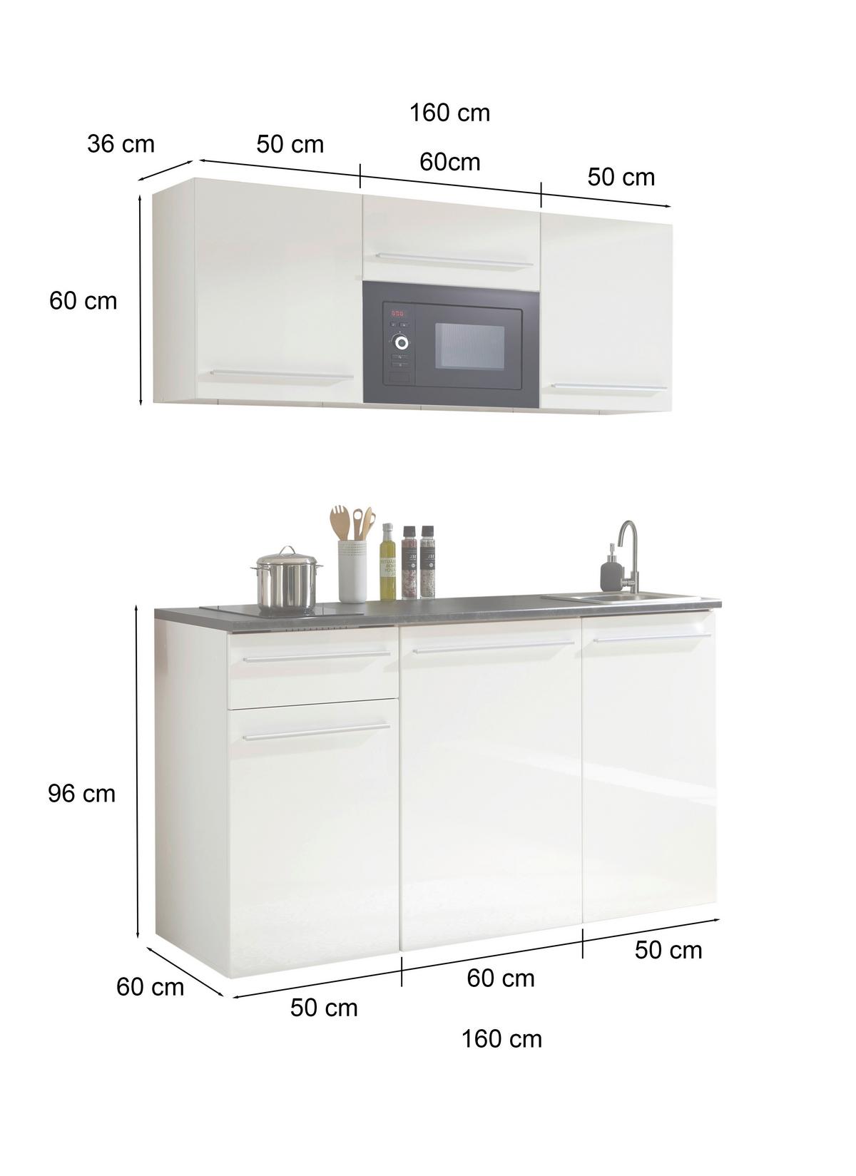 Kuchyňský blok bez spotřebičů JAZZ SINGLE - bílá/barvy stříbra, Trend, kompozitní dřevo/plast (160cm) - MID.YOU