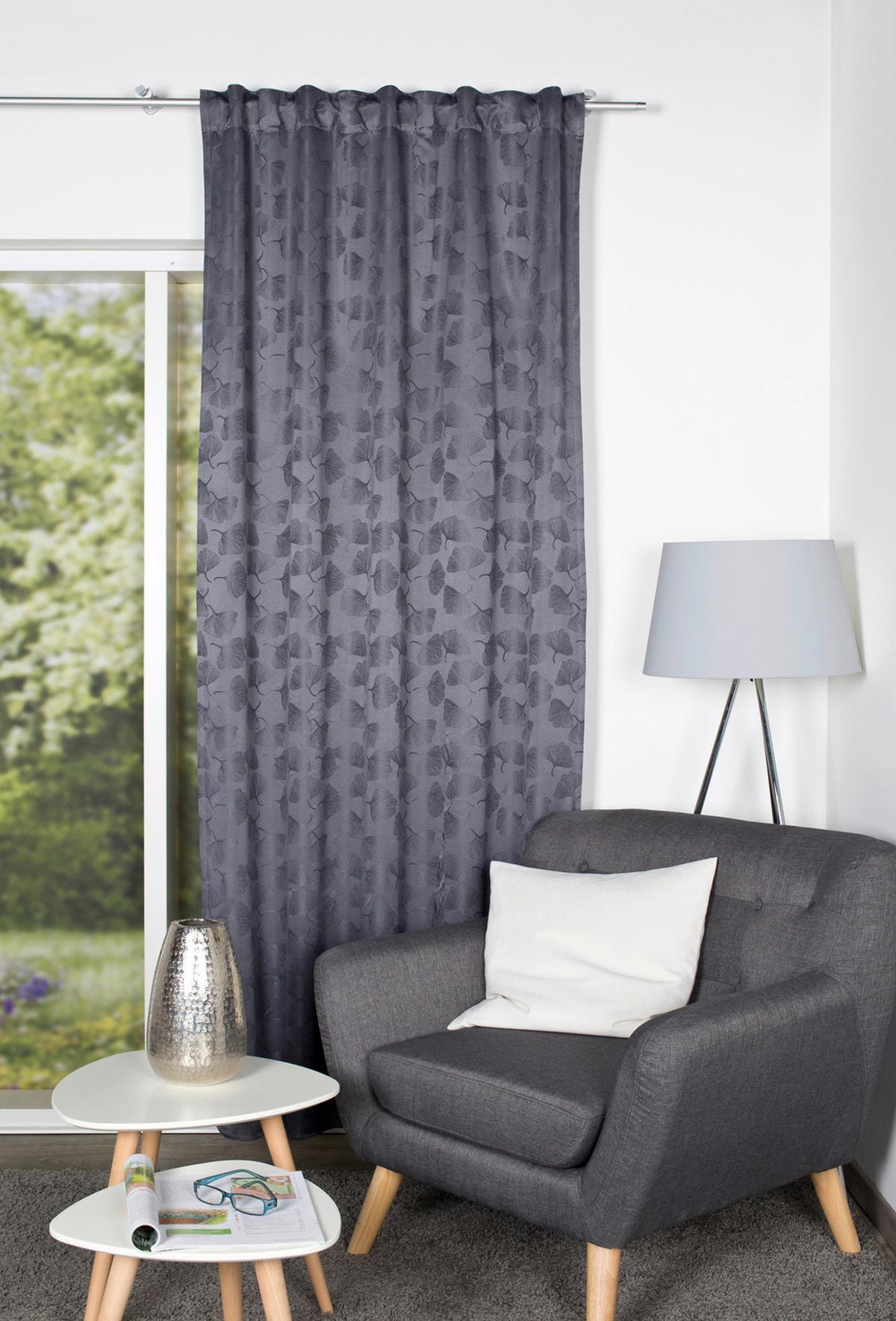 Fertigvorhang Gingko - Anthrazit, Trend, Textil (135/175cm)