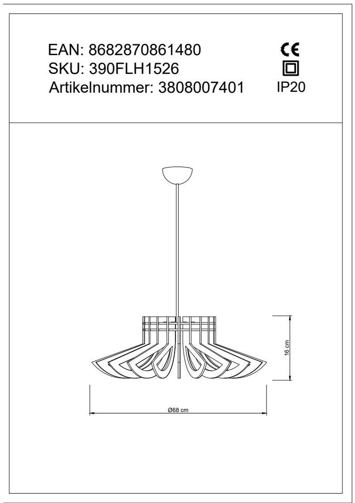 Deckenleuchte, E27 3808007401 - Walnussfarben, Trend, Holz (68/68/50cm) - P & B