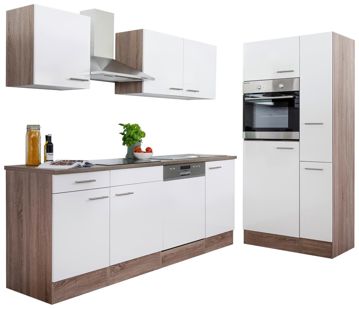 Küchenzeile ohne Geräte B: 310 cm Weiß/Eiche Dekor, Modern - Eichefarben/Weiß, Basics, Holzwerkstoff (310/205/60cm) - Respekta
