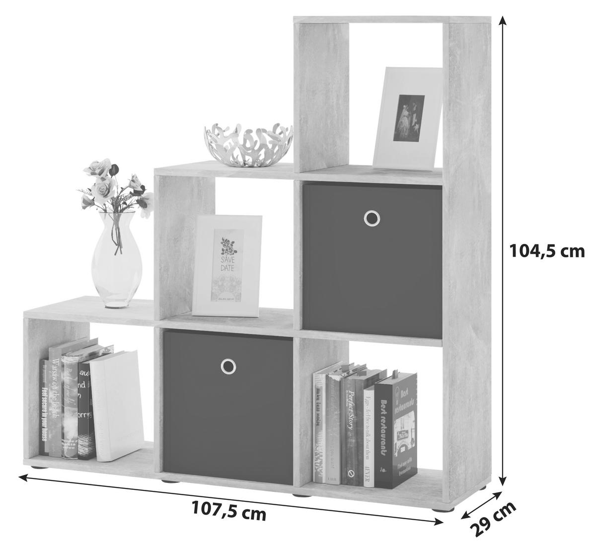 Regál na dekorácie Nitas š: 107,5 cm dub sonoma - čierna/farba duba, Konventionell, kompozitné drevo/plast (107,5/104,5/29cm) - MID.YOU