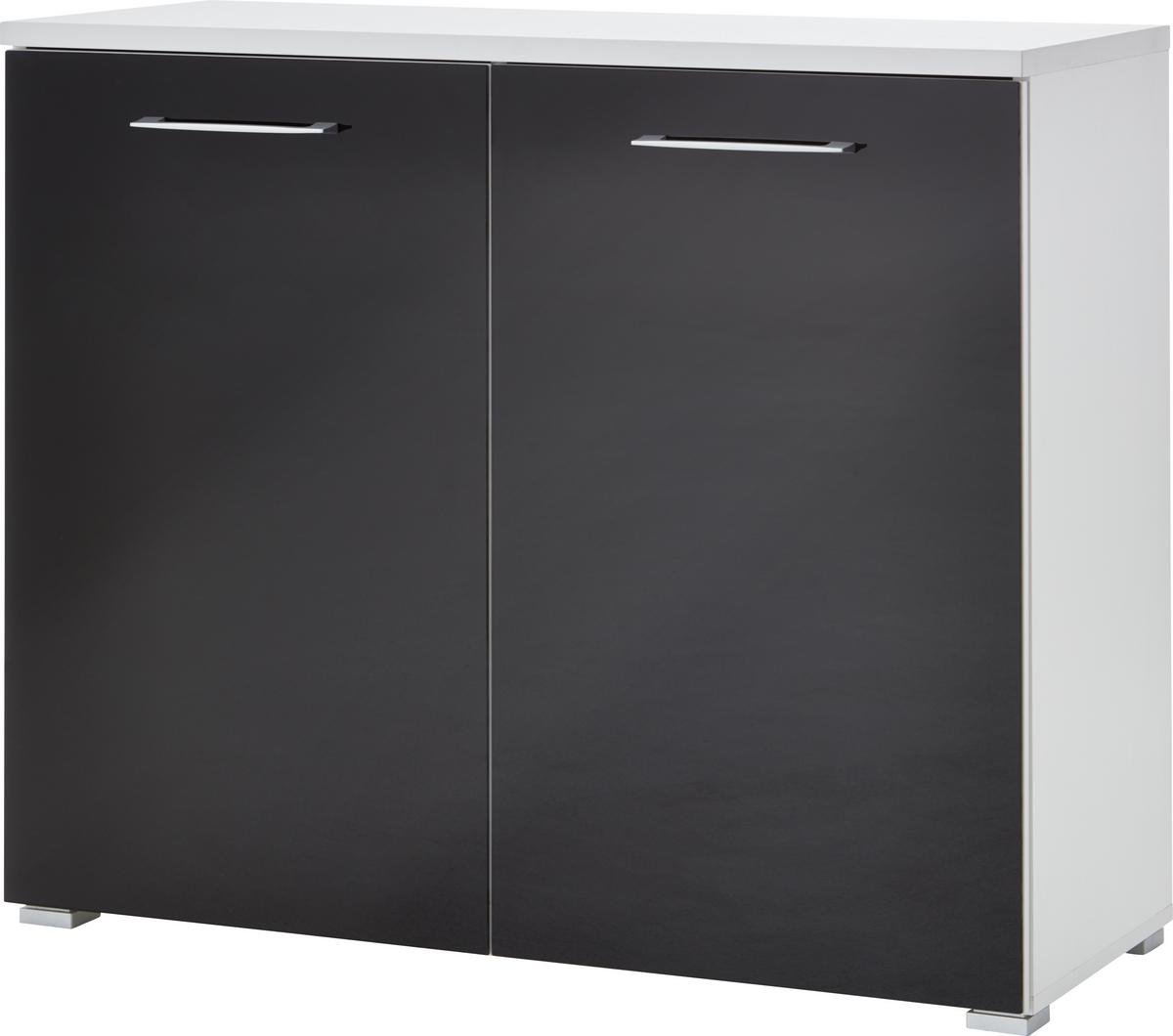 Kommode mit Glas B: 97 cm Weiß/Anthrazit - Anthrazit/Schwarz, MODERN, Glas/Holzwerkstoff (97/82/40cm) - Germania