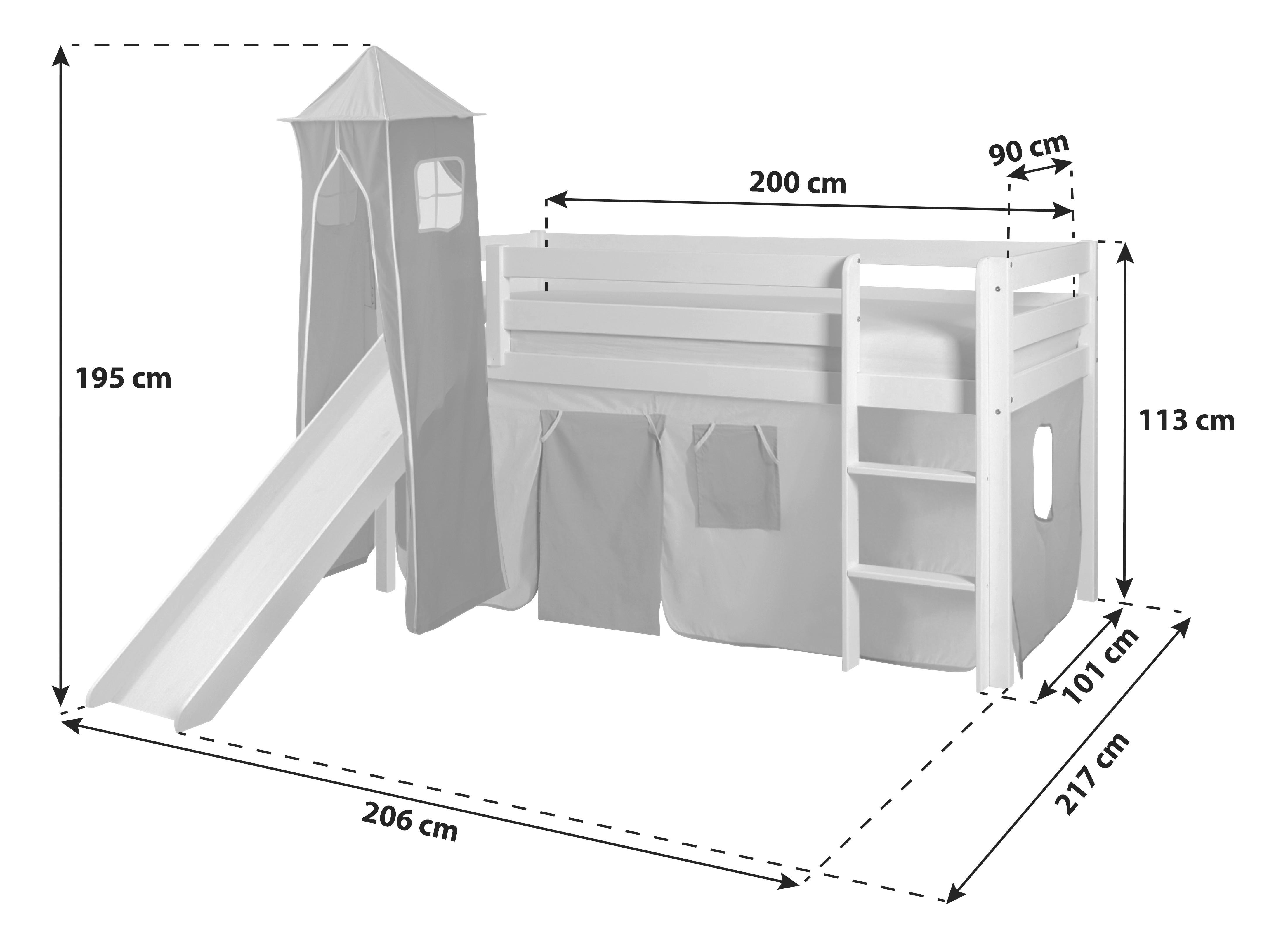 Spielbett Kasper Rosa Kiefer Massiv 90 Cm Leiter Turm - Hellrosa/Rosa, Natur, Holz (90/200cm) - MID.YOU