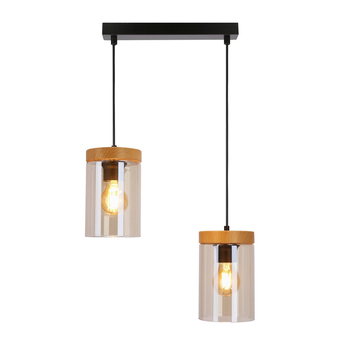 Pendelleuchte 32-21991 Wels - Eichefarben/Schwarz, Natur, Glas/Metall (37/12/100cm)