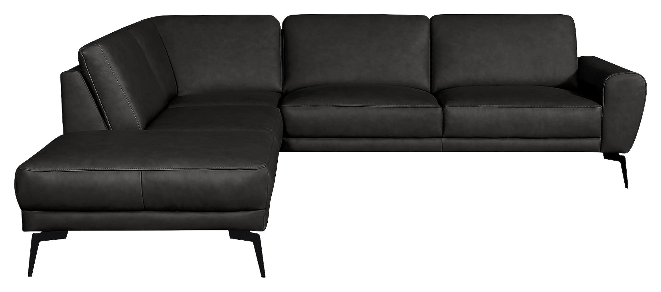 Ecksofa Spring, Schwarz S: 250x273 cm - Schwarz, Design, Leder (250/273cm) - Livetastic