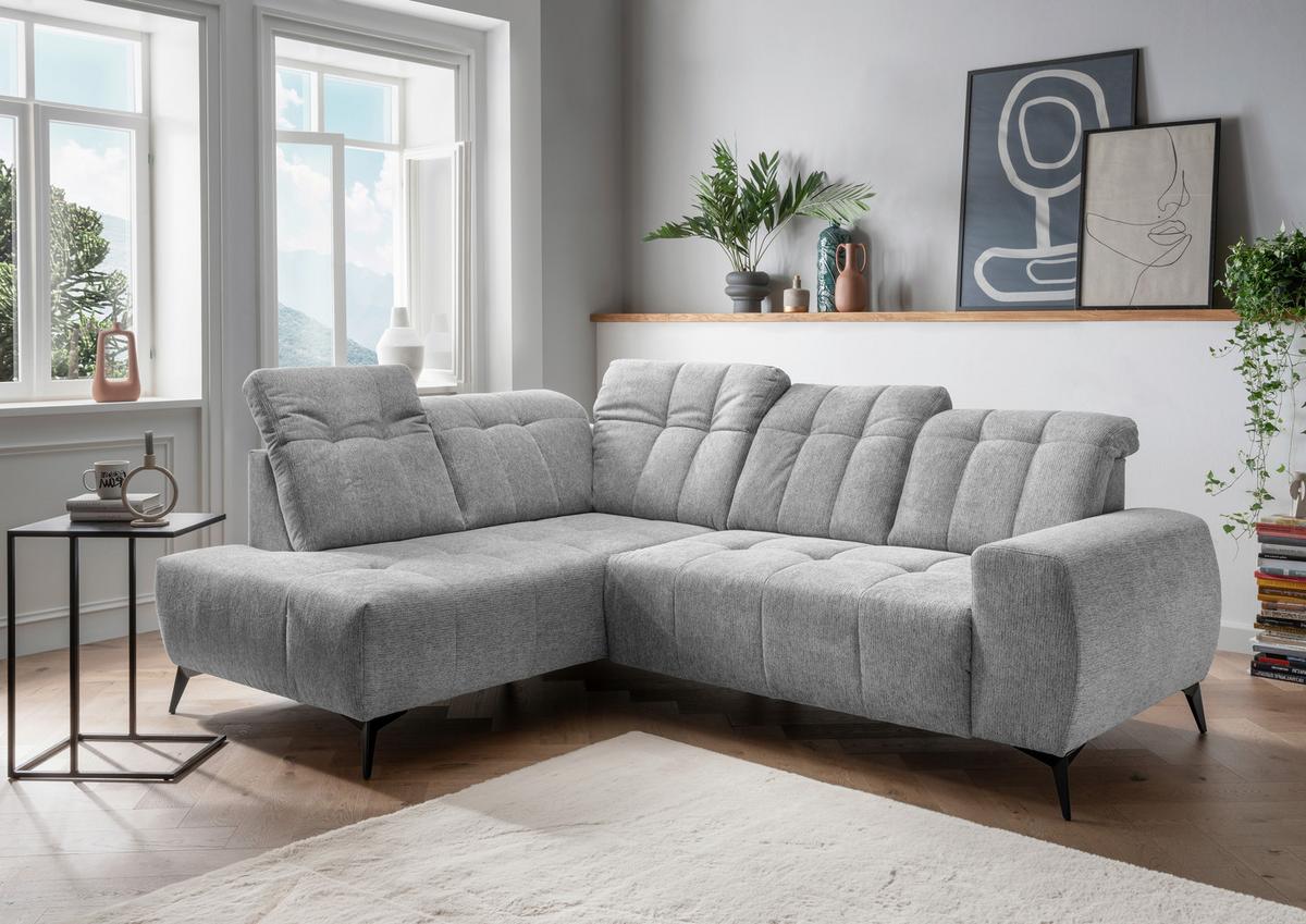 Ecksofa Mit Usb Anschluss Sano, Silberfarben, S: 200x261 Cm - Silberfarben/Schwarz, MODERN, Textil (200/261cm) - Livetastic