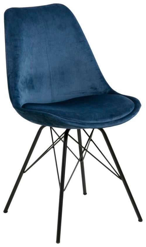 Jídelní židle ERIS samet - černá/tmavě modrá, Trend, kov/textil (48,5/85,5/54cm) - Carryhome