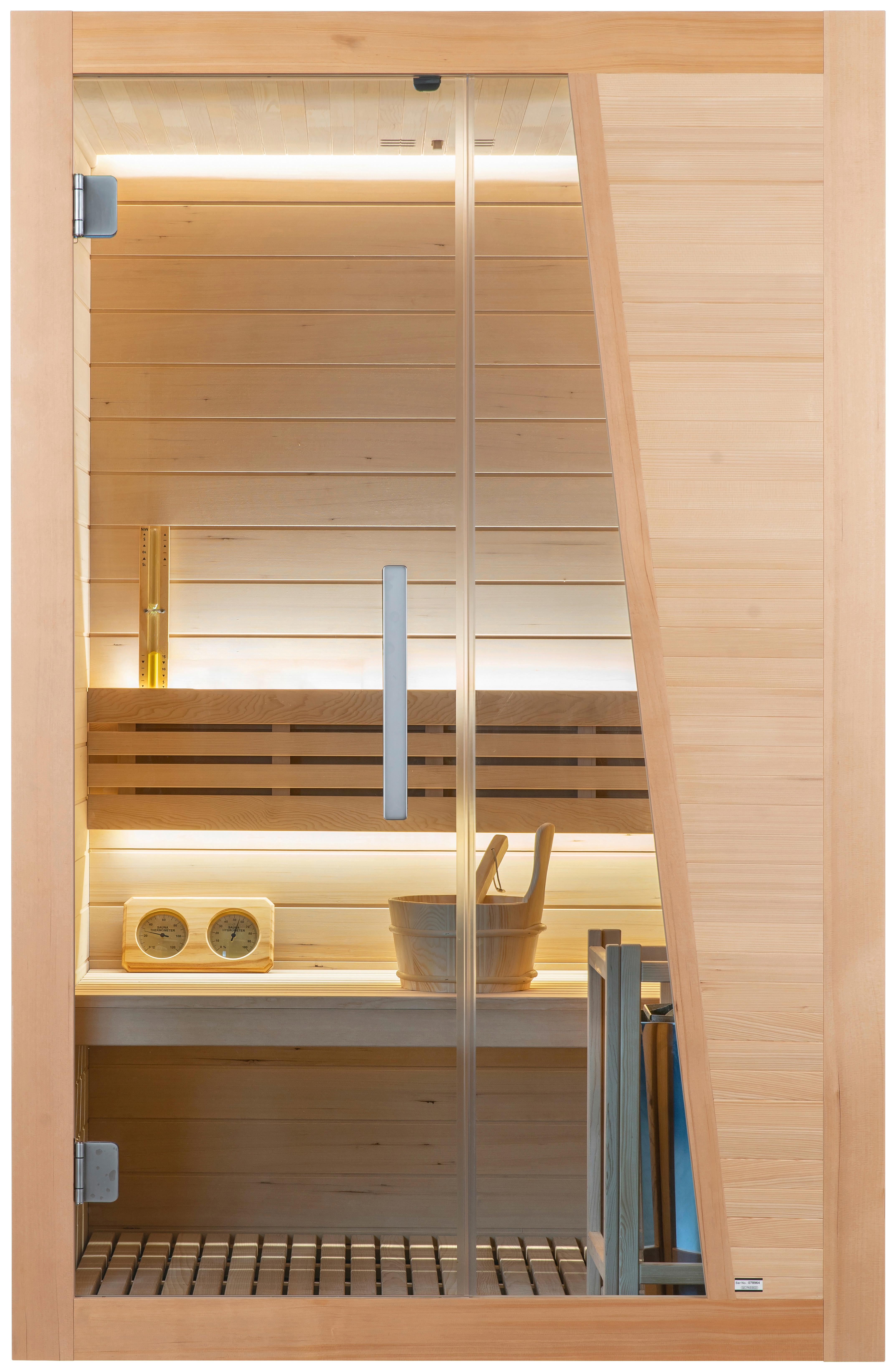 Sauna Finnische Tampere Braun - Naturfarben, Basics, Glas/Holz (110/195/125cm) - Sanotechnik