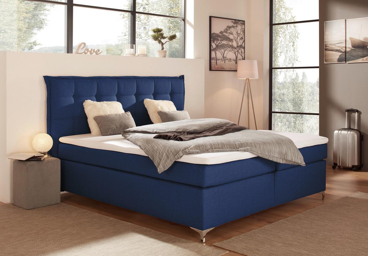 Boxspringbett Mit Topper 180x200 Blau Fabio - Blau, MODERN, Textil (180/200cm)
