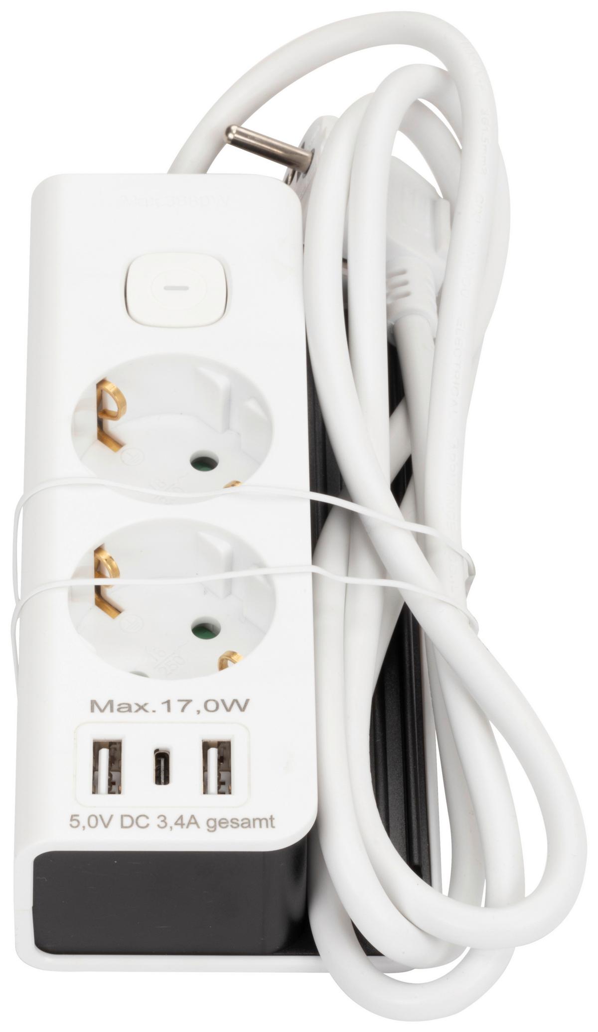 ZÁSUVKOVÁ LIŠTA MIM - bílá/černá, Konvenční, kov/plast (16/8/4,2cm) - Mömax