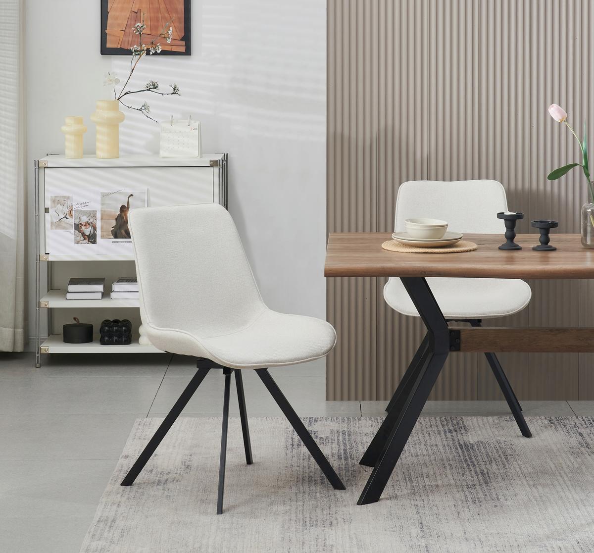 Stuhl-Set Emilia Creme B: 52 cm - Creme/Schwarz, MODERN, Textil/Metall (52/85/61cm) - MID.YOU