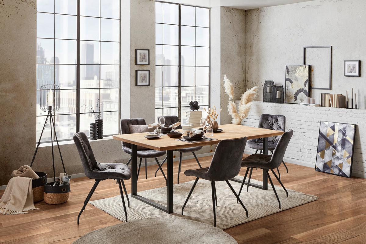 Esstisch mit Massivholz-Platte Barbara 200x100 cm Eiche - Eichefarben/Schwarz, MODERN, Holzwerkstoff/Metall (200/75/100cm)