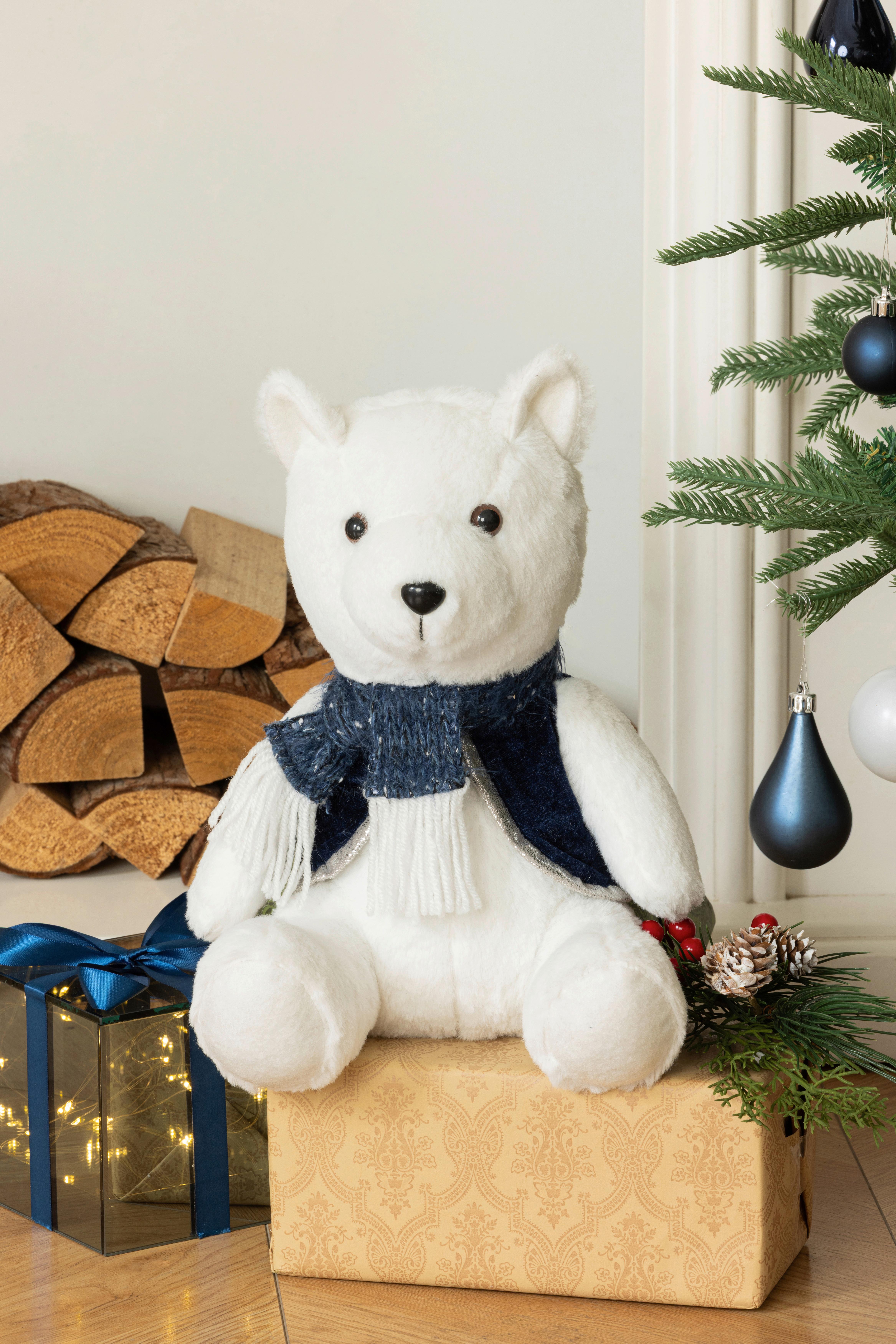 Dekobär Fred - Blau/Schwarz, KONVENTIONELL, Kunststoff/Textil (22/22/30.5cm) - Luca Bessoni