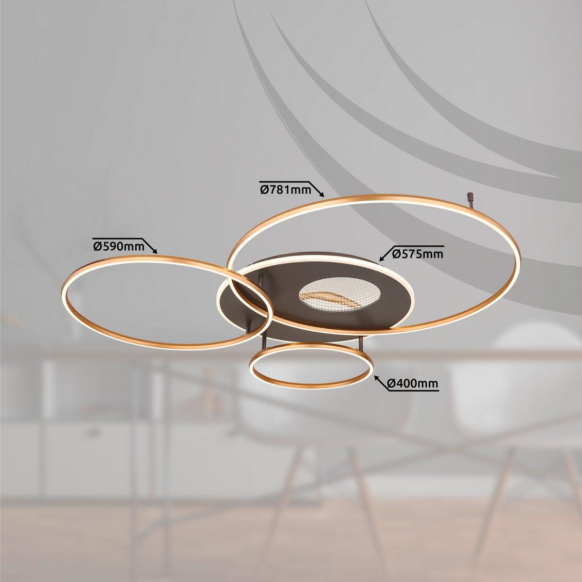 LED-Deckenleuchte Invertina Anthrazit Opal Goldfarben - Anthrazit/Goldfarben, Design, Kunststoff/Metall (126,4/105,3/13cm) - Globo