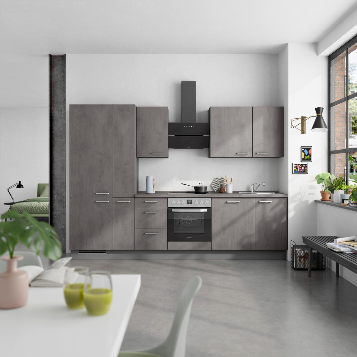 Kuchynská linka 300 cm, bridl.šedý betón/bridl.šedá - farba ušľachtilej ocele/bridlicová, Modern, kov/kompozitné drevo (300cm) - Nobilia