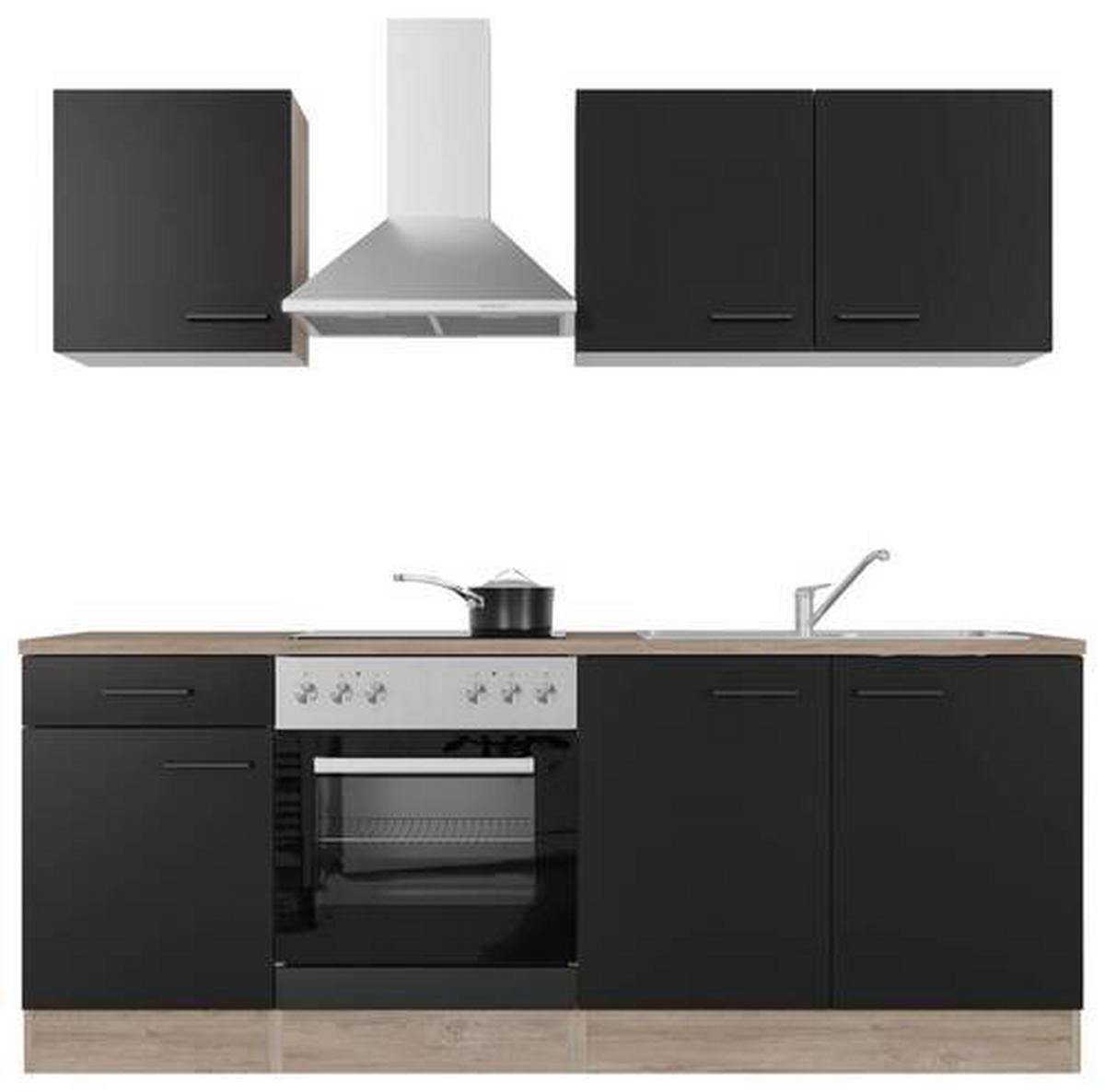 Küchenblock Capri Eiche/schwarz B: 210 Cm - Eichefarben/Schwarz, MODERN, Holzwerkstoff (210cm) - FlexWell