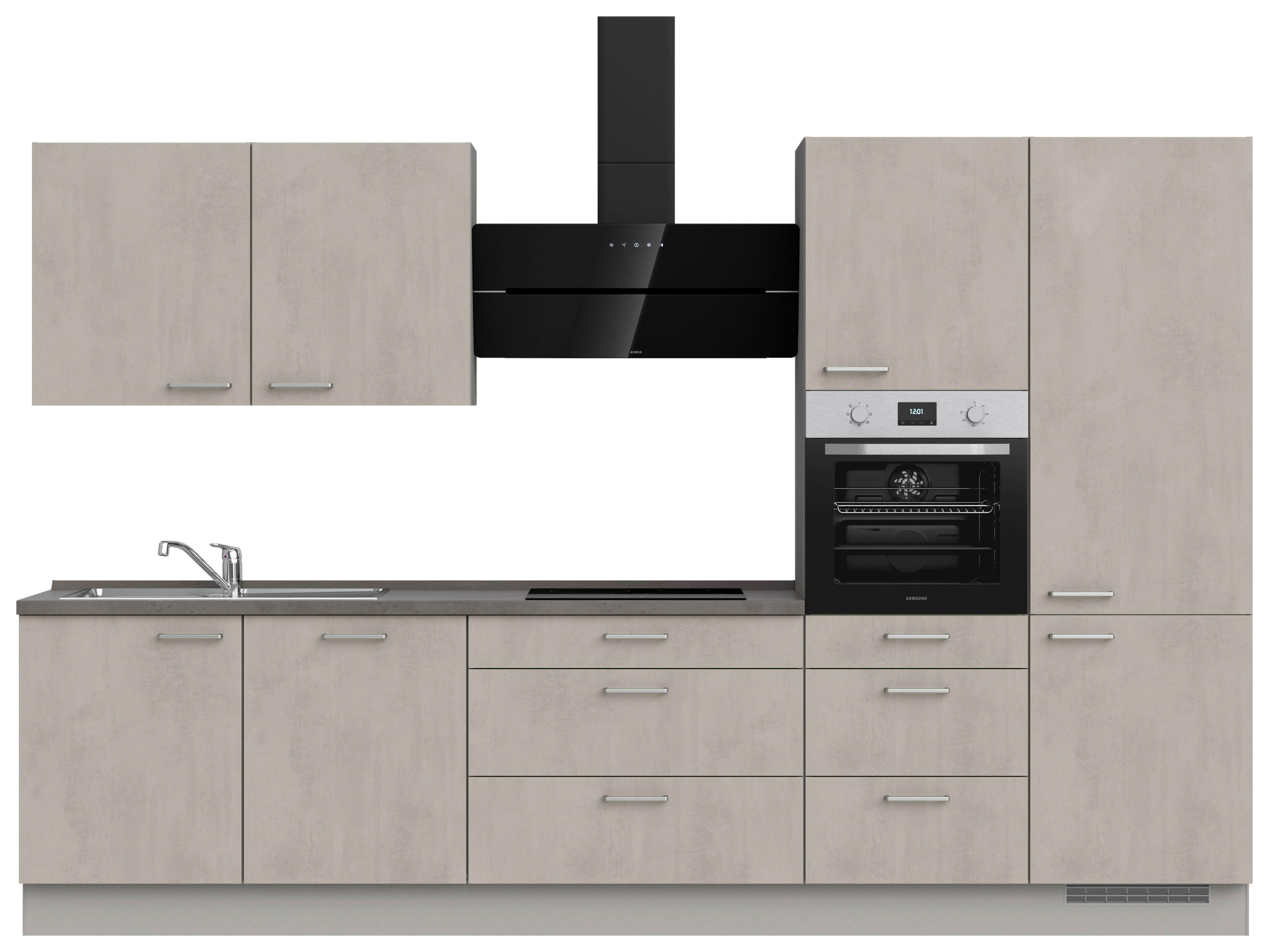 Kuchynská linka 330 cm, šedý betón/ kamenná šedá - sivá/farba ušľachtilej ocele, Modern, kov/kompozitné drevo (330cm) - Nobilia