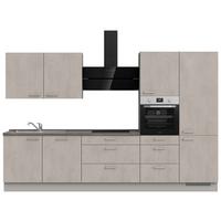 Kuchynská linka 330 cm, šedý betón/ kamenná šedá - sivá/farba ušľachtilej ocele, Modern, kov/kompozitné drevo (330cm) - Nobilia