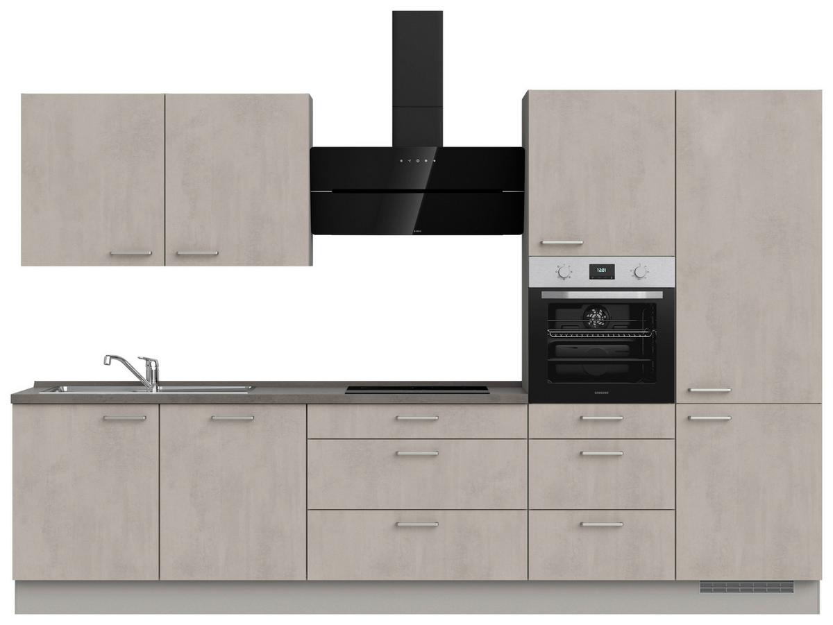 Kuchynská linka 330 cm, šedý betón/ kamenná šedá - sivá/farba ušľachtilej ocele, Modern, kov/kompozitné drevo (330cm) - Nobilia