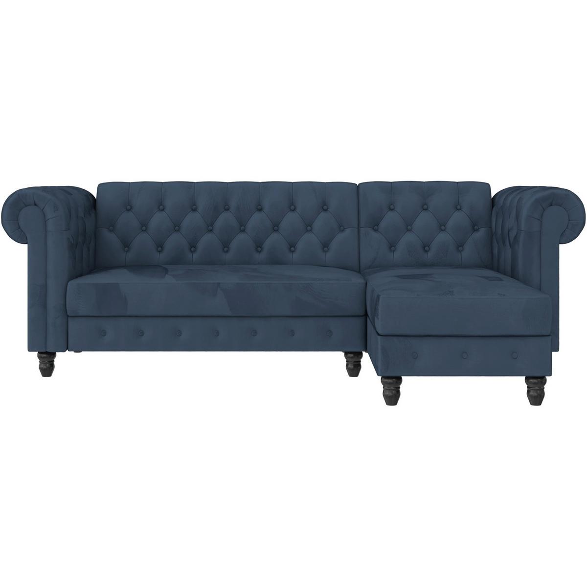 Ecksofa Firenze Blau, mit Schlaffunktion - Blau/Schwarz, Basics, Textil (241/154cm) - Livetastic
