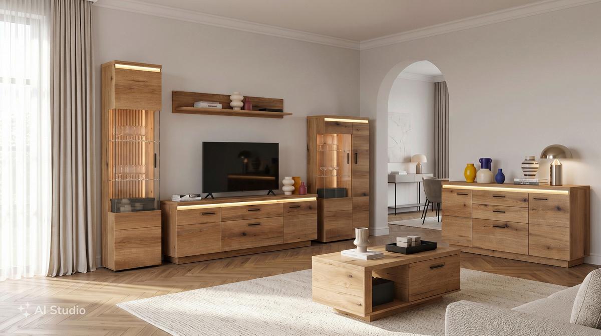 TV-ELEMENT Molina Eiche Dekor B: 180cm - Eichefarben/Schwarz, Basics, Holzwerkstoff (180/64,4/44,6cm)