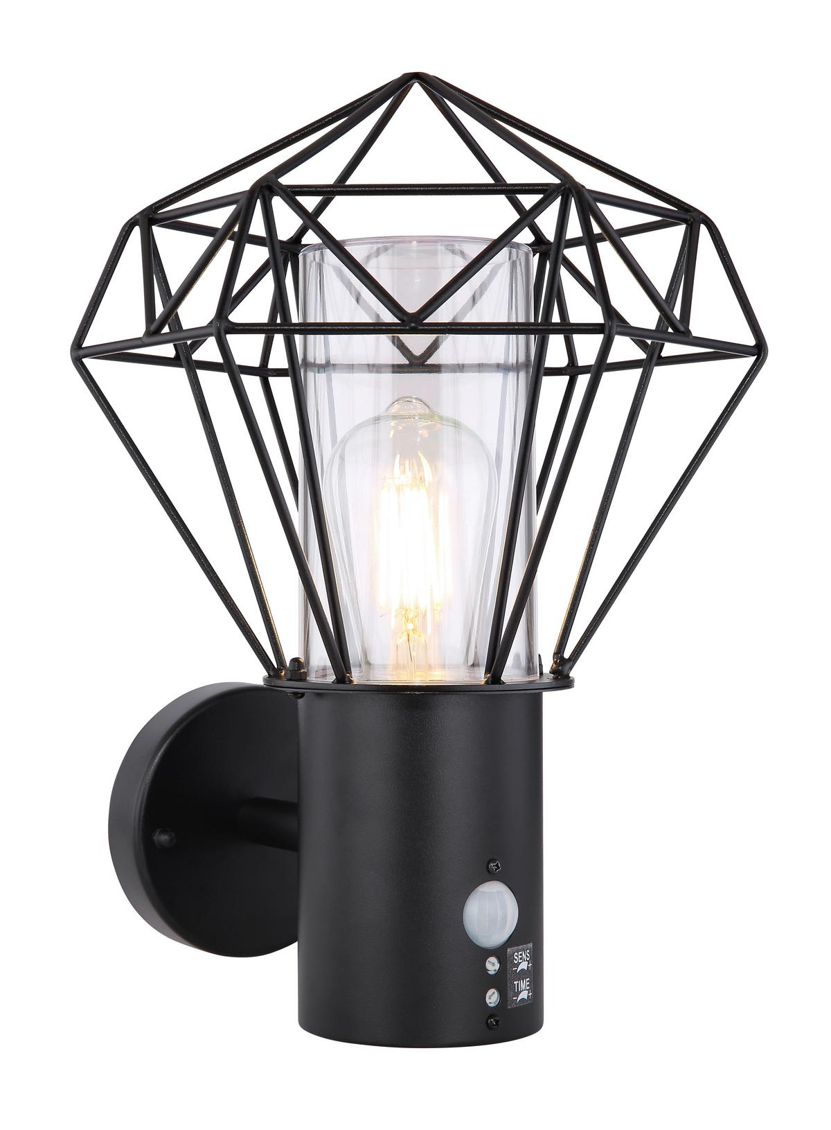 Außenleuchte + Bewegungsmelder Horace 15 Watt Edelstahl - Klar/Schwarz, Basics, Kunststoff/Metall (22,5/27,5/34cm) - Globo